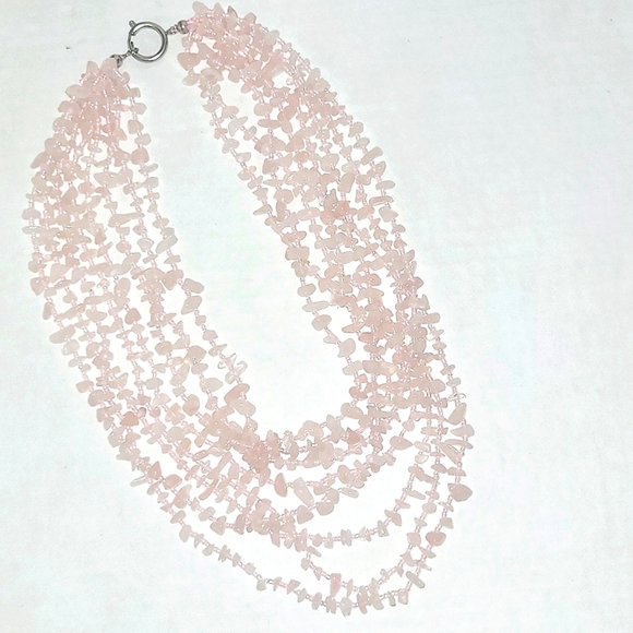 16" Bib Necklace Multiple strand Rose Quartz pink blush Toggle Clasp  Bew - Picture 2 of 3